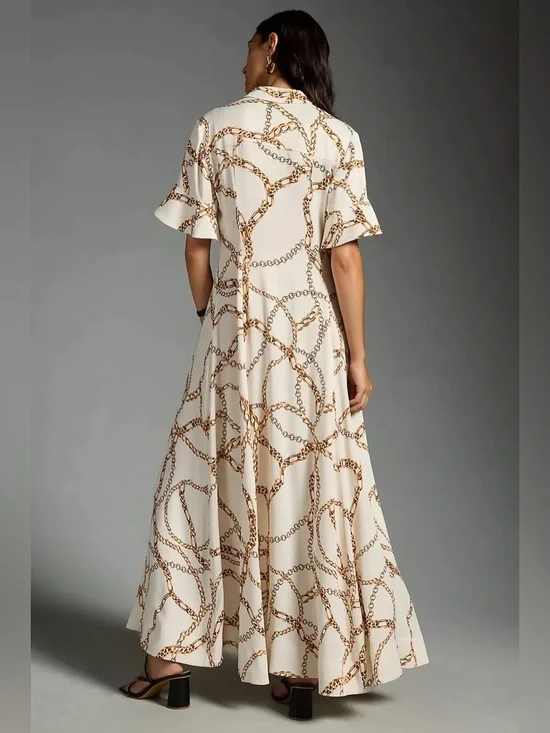 Anthropologie Maeve Chain Printed Short Sleeve Shirt Maxi Dress NWT - Picture 2 of 15